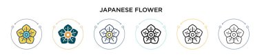 Japon çiçek ikonu dolu, ince çizgi, özet ve vuruş stili. İki renkli ve siyah Japon çiçek vektör simgesinin vektör illüstrasyonu mobil, ui, web için kullanılabilir