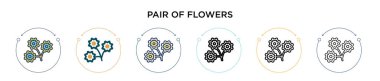 Bir çift çiçek ikonu doldurulmuş, ince çizgi, ana hatlar ve vuruş stili. İki renkli ve siyah çiçek vektör ikonu tasarımının vektör illüstrasyonu mobil, ui, web için kullanılabilir