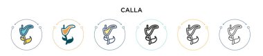 Calla simgesi dolu, ince çizgi, özet ve vuruş stili. Mobil, ui, web için iki renkli ve siyah Calia vektör ikonu tasarımı vektör illüstrasyonu kullanılabilir