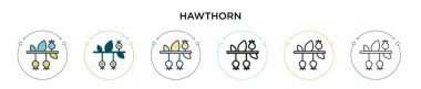 Hawthorn simgesi doldurulmuş, ince çizgi, özet ve vuruş stili. Mobil, ui, web için iki renkli ve siyah dikenli vektör ikonu tasarımı vektör illüstrasyonu kullanılabilir