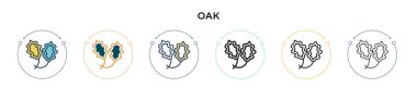 Meşe ikonu dolu, ince çizgi, ana hatlar ve vuruş stili. Mobil, ui, web için iki renkli ve siyah meşe vektör simgesi tasarımı vektör illüstrasyonu kullanılabilir