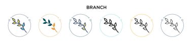 Dal simgesi, ince çizgi, özet ve vuruş stili. Mobil, ui, web için iki renkli ve siyah dal vektör ikonu tasarımı vektör illüstrasyonu kullanılabilir