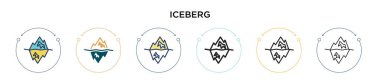 Buzdağı simgesi dolu, ince çizgi, özet ve vuruş stili. Mobil, ui, web için iki renkli ve siyah buzdağı vektör ikonu tasarımının vektör illüstrasyonu kullanılabilir