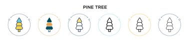 Çam ağacı ikonu dolu, ince çizgi, özet ve vuruş stili. Mobil, ui, web için iki renkli ve siyah çam ağacı vektör ikonu tasarımı vektör illüstrasyonu kullanılabilir