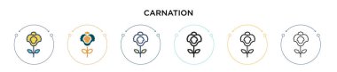 Karanfil ikonu doldurulmuş, ince çizgi, ana hatlar ve vuruş stili. Mobil, ui, web için iki renkli ve siyah karanfil vektör ikonu tasarımının vektör illüstrasyonu kullanılabilir