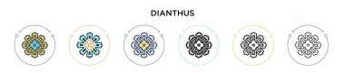Dianthus simgesi doldurulmuş, ince çizgi, özet ve vuruş stili. Mobil, ui, web için iki renkli ve siyah dianthus vektör simgesi tasarımı vektör illüstrasyonu kullanılabilir