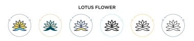 Nilüfer çiçeği ikonu. İnce çizgi, özet ve vuruş stili. Mobil, ui, web için iki renkli ve siyah lotus çiçek vektör ikonu tasarımı vektör illüstrasyonu kullanılabilir