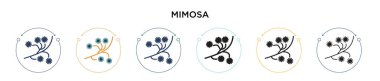 Mimosa simgesi doldurulmuş, ince çizgi, özet ve vuruş stili. Mobil, ui, web için iki renkli ve siyah mimoza vektör simgesi tasarımı vektör illüstrasyonu kullanılabilir