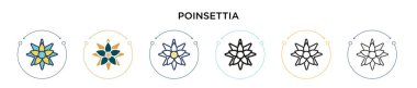 Poinsettia simgesi doldurulmuş, ince çizgi, özet ve vuruş stili. Mobil, ui, web için iki renkli ve siyah poinsettia vektör ikonu tasarımı vektör illüstrasyonu kullanılabilir