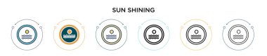 Güneş ışığı simgesi, ince çizgi, dış hatlar ve vuruş stili. Mobil, ui, web için iki renkli ve siyah güneş parlayan vektör simgesi tasarımı vektör illüstrasyonu kullanılabilir