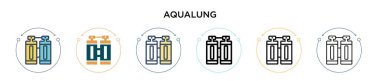 Aqualung simgesi dolu, ince çizgi, özet ve vuruş stili. Mobil, ui, web için iki renkli ve siyah aqualung vektör ikonu tasarımı vektör illüstrasyonu kullanılabilir