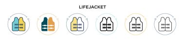 Can yeleği simgesi doldurulmuş, ince çizgi, özet ve vuruş stili. Mobil, ui, web için iki renkli ve siyah can yeleği vektör ikonu tasarımı vektör illüstrasyonu kullanılabilir