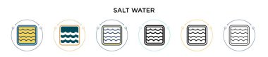 Tuzlu su ikonu, ince çizgi, dış hat ve vuruş stili. Mobil, ui, web için iki renkli ve siyah tuzlu su vektör ikonu tasarımı vektör illüstrasyonu kullanılabilir
