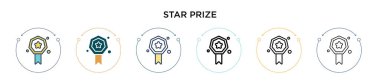 Yıldız ödül ikonu dolu, ince çizgi, özet ve vuruş stili. Mobil, ui, web için iki renkli ve siyah yıldız vektör ikonu tasarımı vektör illüstrasyonu kullanılabilir