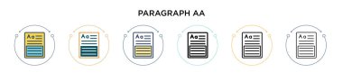 Paragraf aa simgesi dolu, ince çizgi, özet ve vuruş stili. İki renkli ve siyah paragrafın vektör illüstrasyonu aa vektör simgeleri mobil, ui, web için kullanılabilir