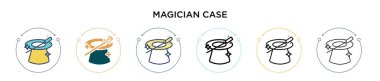Sihirbaz dava ikonu doldurulmuş, ince çizgi, özet ve vuruş stili. Mobil, ui, web için iki renkli ve kara büyücü durum vektör ikonu tasarımı vektör illüstrasyonu kullanılabilir