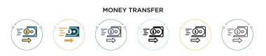 Para transfer ikonu, ince çizgi, özet ve vuruş stili. Mobil, ui, web için iki renkli ve siyah para transfer vektör ikonu tasarımı vektör illüstrasyonu kullanılabilir