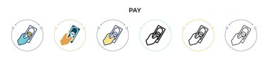 Dolu, ince çizgi, özet ve vuruş stili öde. Mobil, ui, web için iki renkli ve siyah ödeme vektör ikonu tasarımı vektör illüstrasyonu kullanılabilir