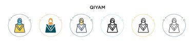 Qiyam simgesi dolu, ince çizgi, özet ve vuruş stili. Mobil, ui, web için iki renkli ve siyah qiyam vektör ikonu tasarımı vektör illüstrasyonu kullanılabilir