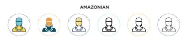 Amazon ikonu dolu, ince çizgi, özet ve vuruş stili. Mobil, ui, web için iki renkli ve siyah Amazon vektör simgesinin vektör çizimi kullanılabilir
