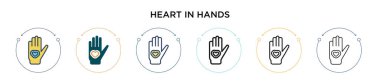 Kalp, elle doldurulmuş, ince çizgi halinde, dış hatlar ve vuruş stiliyle. El vektör simgelerindeki iki renkli ve siyah kalbin vektör illüstrasyonu mobil, ui, web için kullanılabilir