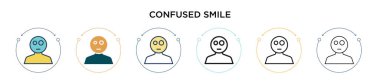 Confused smile icon in filled, thin line, outline and stroke style. Vector illustration of two colored and black confused smile vector icons designs can be used for mobile, ui, web clipart