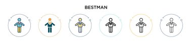 Bestman simgesi dolu, ince çizgi, özet ve vuruş stili. Mobil, ui, web için iki renkli ve siyah en iyi adam vektör ikonu tasarımı vektör çizimi kullanılabilir