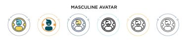 Erkeksi avatar simgesi dolgun, ince çizgi, özet ve vuruş tarzında. Mobil, ui, web için iki renkli ve siyah avatar vektör ikonu tasarımı vektör illüstrasyonu kullanılabilir
