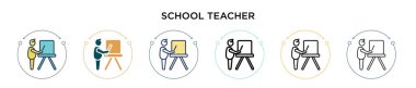 Okul öğretmeni ikonu dolu, ince çizgi, özet ve vuruş stili. Mobil, ui, web için iki renkli ve siyah okul öğretmeni vektör ikonu tasarımı vektör illüstrasyonu kullanılabilir