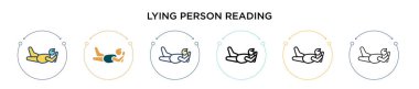 Yalancı kişi ikonu doldurulmuş, ince çizgi halinde, ana hatlarıyla ve vuruş tarzıyla okuyor. İki renkli ve siyah yalan söyleyen kişinin vektör simgeleri okuma illüstrasyonu mobil, ui, web için kullanılabilir