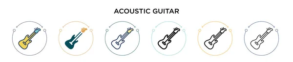 フルライン シンライン アウトライン ストロークスタイルのアコースティックギターアイコン 2色と黒のアコースティックギターベクトルのアイコンのベクトルイラストは モバイル Webに使用することができます — ストックベクタ