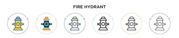 Icône Bouche Incendie Dans Rempli Ligne Mince Contour Style Course — Image vectorielle