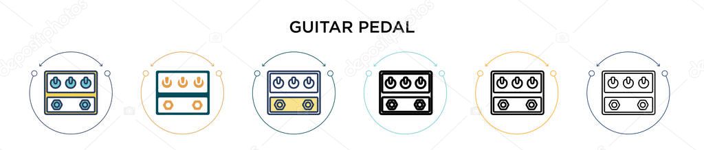 Guitar pedal icon in filled, thin line, outline and stroke style. Vector illustration of two colored and black guitar pedal vector icons designs can be used for mobile, ui, web