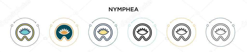Nymphea icon in filled, thin line, outline and stroke style. Vector illustration of two colored and black nymphea vector icons designs can be used for mobile, ui, web