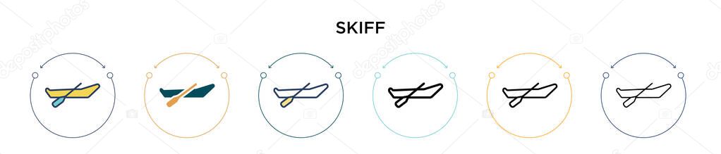 Skiff icon in filled, thin line, outline and stroke style. Vector illustration of two colored and black skiff vector icons designs can be used for mobile, ui, web