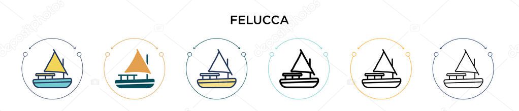 Felucca icon in filled, thin line, outline and stroke style. Vector illustration of two colored and black felucca vector icons designs can be used for mobile, ui, web