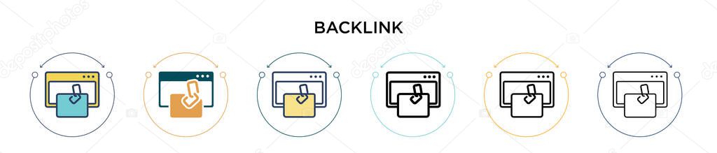 Backlink icon in filled, thin line, outline and stroke style. Vector illustration of two colored and black backlink vector icons designs can be used for mobile, ui, web