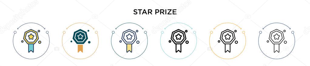 Star prize icon in filled, thin line, outline and stroke style. Vector illustration of two colored and black star prize vector icons designs can be used for mobile, ui, web