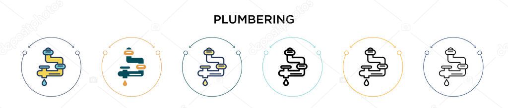 Plumbering icon in filled, thin line, outline and stroke style. Vector illustration of two colored and black plumbering vector icons designs can be used for mobile, ui, web