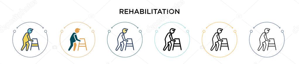 Rehabilitation icon in filled, thin line, outline and stroke style. Vector illustration of two colored and black rehabilitation vector icons designs can be used for mobile, ui, web