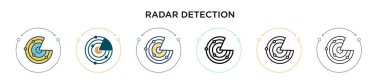 Radar algılama simgesi doldurulmuş, ince çizgi, özet ve vuruş stili. İki renkli ve siyah radar algılama vektör simgesi tasarımı mobil, ui, web için kullanılabilir