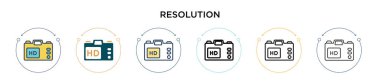 Çözünürlük simgesi dolu, ince çizgi, özet ve vuruş stili. İki renkli ve siyah çözünürlük vektör ikonu tasarımı mobil, ui, web için kullanılabilir