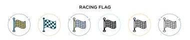 Yarış bayrağı ikonu dolu, ince çizgi, özet ve vuruş stili. Mobil, ui, web için iki renkli ve siyah yarış bayrak vektör ikonu tasarımı vektör illüstrasyonu kullanılabilir