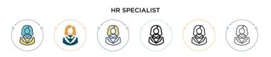 İnsan kaynakları uzmanlığı ikonu. İnce çizgi, özet ve vuruş stili. Mobil, ui, web için iki renkli ve siyah HR özel vektör ikonu tasarımı vektör illüstrasyonu kullanılabilir