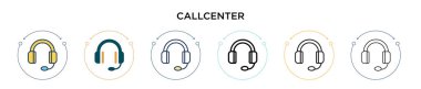 Çağrı merkezi simgesi dolu, ince çizgi, özet ve vuruş stili. Mobil, ui, web için iki renkli ve siyah çağrı merkezi vektör simgesinin vektör çizimi kullanılabilir