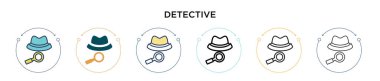 Detektif ikon, ince çizgi, özet ve vuruş stili. Mobil, ui, web için iki renkli ve siyah vektör ikonu tasarımı vektör illüstrasyonu kullanılabilir