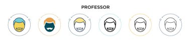 Profesör ikon dolu, ince çizgi, özet ve vuruş stili. Mobil, ui, web için iki renkli ve siyah profesör vektör ikonu tasarımı vektör illüstrasyonu kullanılabilir
