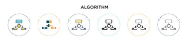 Algoritma simgesi dolu, ince çizgi, özet ve vuruş stili. Mobil, ui, web için iki renkli ve siyah algoritma vektör ikonu tasarımının vektör illüstrasyonu kullanılabilir