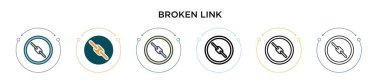 Kırık halka simgesi dolu, ince çizgi, ana hatlar ve vuruş stili. Mobil, ui, web için iki renkli ve siyah kırık bağlantı vektör simgesi çizimi kullanılabilir