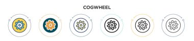 Cogwheel simgesi dolu, ince çizgi, özet ve vuruş stili. Mobil, ui, web için iki renkli ve siyah dişli vektör ikonu tasarımı vektör illüstrasyonu kullanılabilir